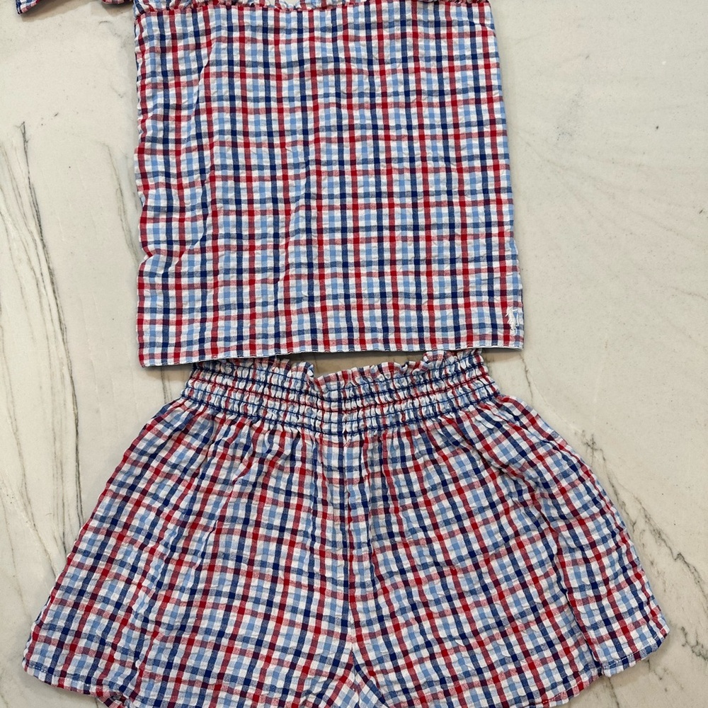 Red and Blue Plaid Top and Shorts Set